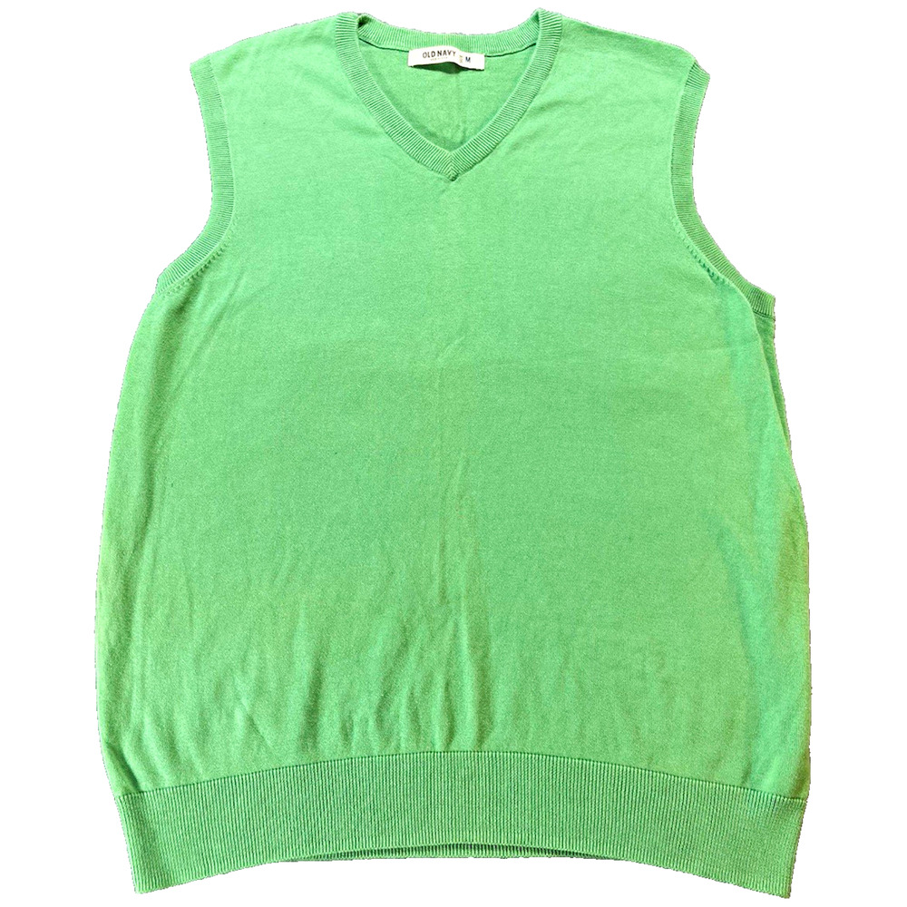Old Navy Men's Green Knit Cotton V-Neck Sleeveless Sweater Vest Size Medium